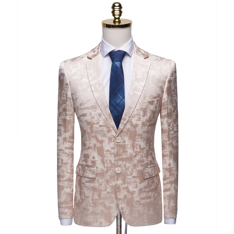PYJTRL новые мужские качественные модные повседневные с цветочным принтом, приталенный костюм, пиджак, свадебные блейзеры для певцов, костюм, мужской блейзер - Цвет: light Brown jacket