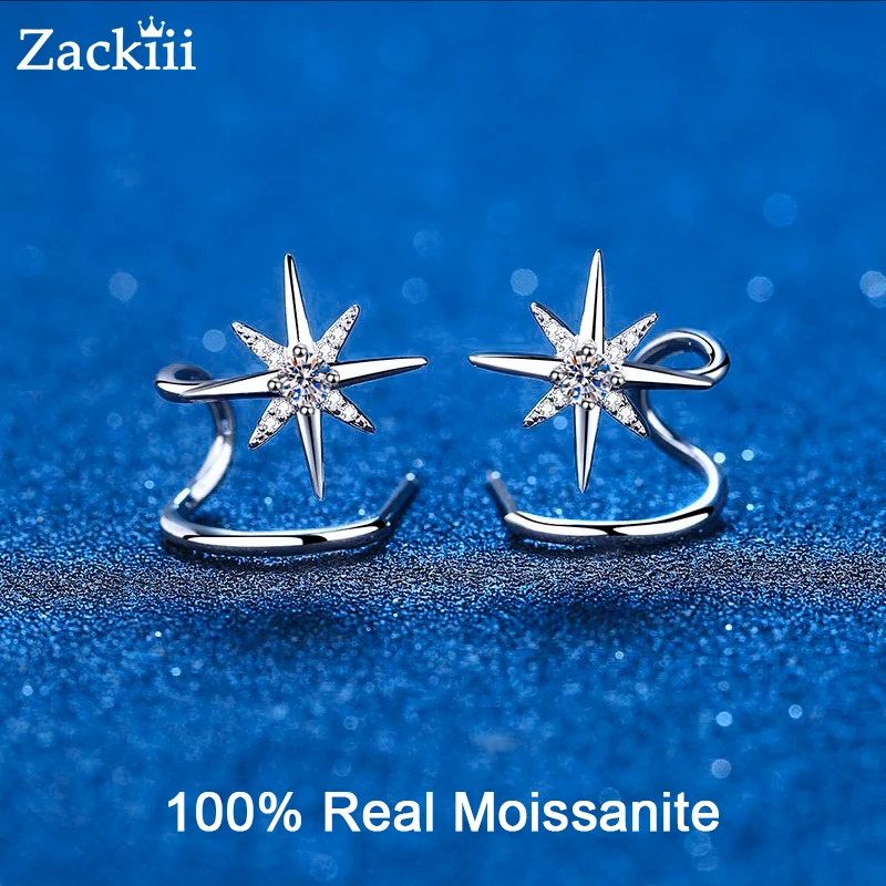 0.28CT Moissanite Star Climber Cuff Earring Sterling Silver Twist Crawler Cuff Earrings Snowflake Ear Studs for Women Jewelry