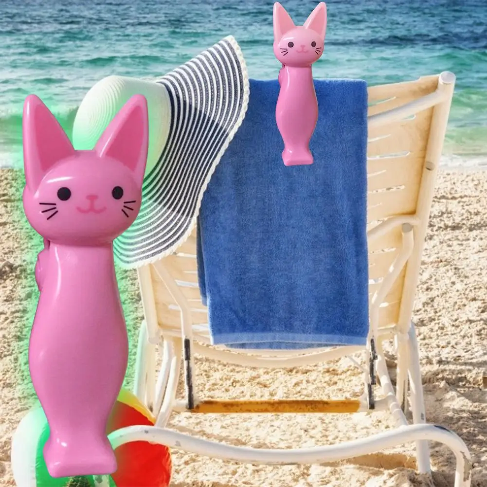 2Pcs Cat Shaped Durable Quilt Towel Clip Beach Towel Clip Kitty Plastic Towel Clips Practical Household Accessories