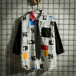 Мужская модная Винтажная летняя рубашка с принтом с рукавом 3/4, Молодежные Повседневные Вечерние рубашки, новый газетный рисунок
