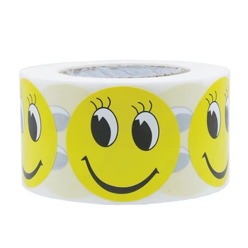 

100pcs One Roll Reward Encouragement Roll for Kids Motivational Stickers with Yellow red Smiley Expression for Student Teacher