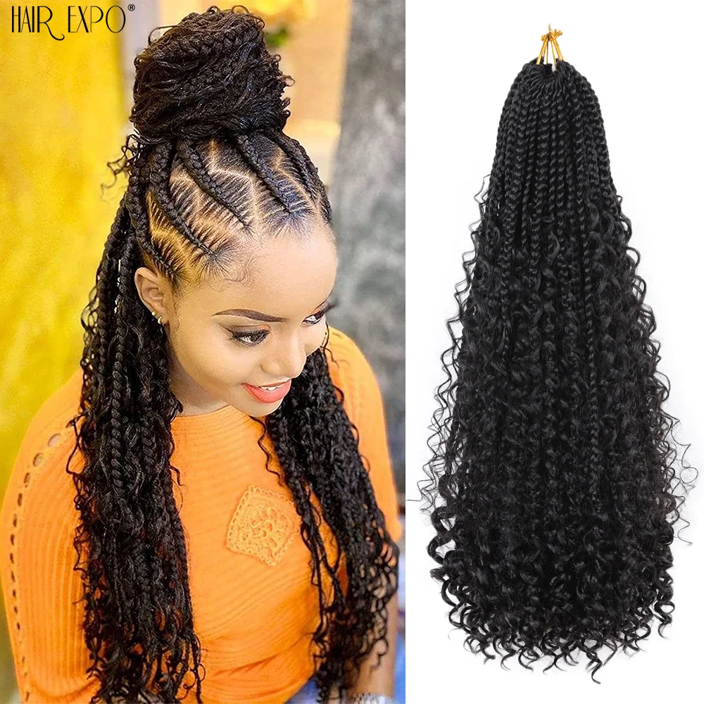 14"20" Goddess Box Braids Crochet Hair Synthetic Braiding Hair Extensions Curly End Bohemian Omber For Braids Expo City