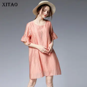 

XITAO Plus Size Patchwork Pleated Dress Women Clothes 2020 Summer Fashion Casual Pullover Half Sleeve Elegant Dress DMY4119
