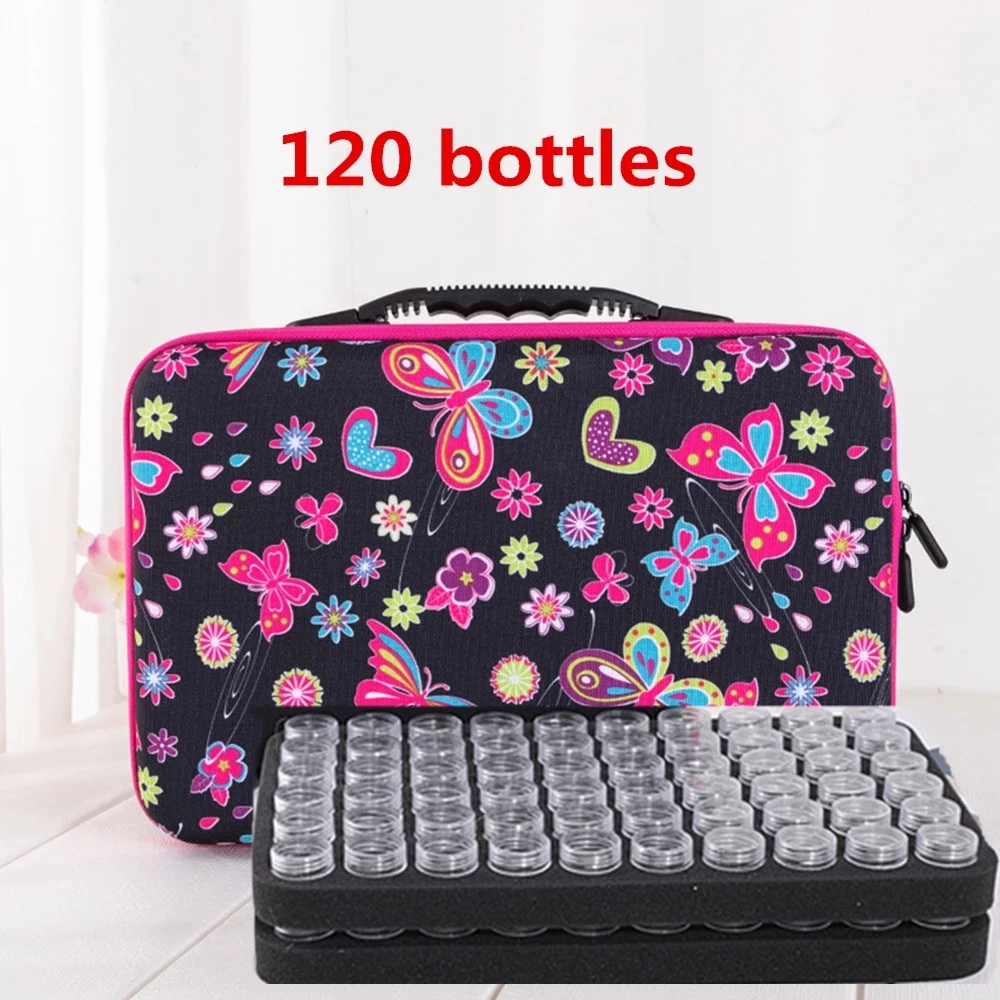 

2021 New Diamond Painting Accessories Carry Case Container Storage Box 120 Bottles diamant painting Butterfly Hand Bag Tools