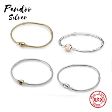 Мода Шарм серебро 925 копировальный браслет, регулируемый браслет с шармами цепи безопасности Сделай Сам браслет из бусин женский ювелирный подарок с логотипом