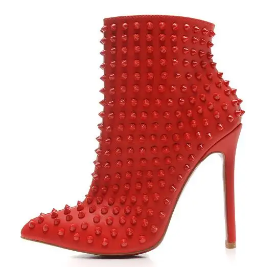 Роскошные женские ботильоны из кожи черного и красного цвета с шипами и острым носком; модные дизайнерские пикантные женские туфли-лодочки на высоком каблуке - Цвет: red