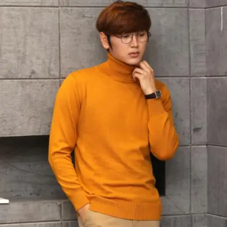Orange Cashmere turtleneck men sweater clothes for autumn winter jersey hombre pull homme hiver pullover men high-neck sweaters - Color: Orange