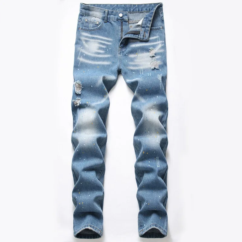 Men Jeans Spring Autumn Slim Fit Pants Retro Blue jeans Fashion Splash ink Desinger Mens Casual Denim Jeans pantalones de hombre