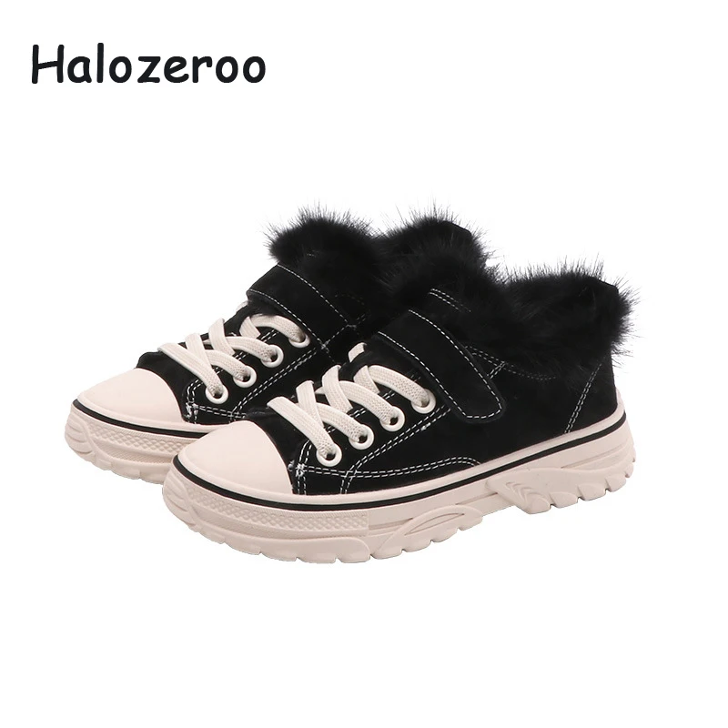 

Winter Kids Casual Sneakers Baby Girls Fur Sport Sneakers Children Warm Brand Shoes Boys Black Genuine Leather Sneakers Trainers
