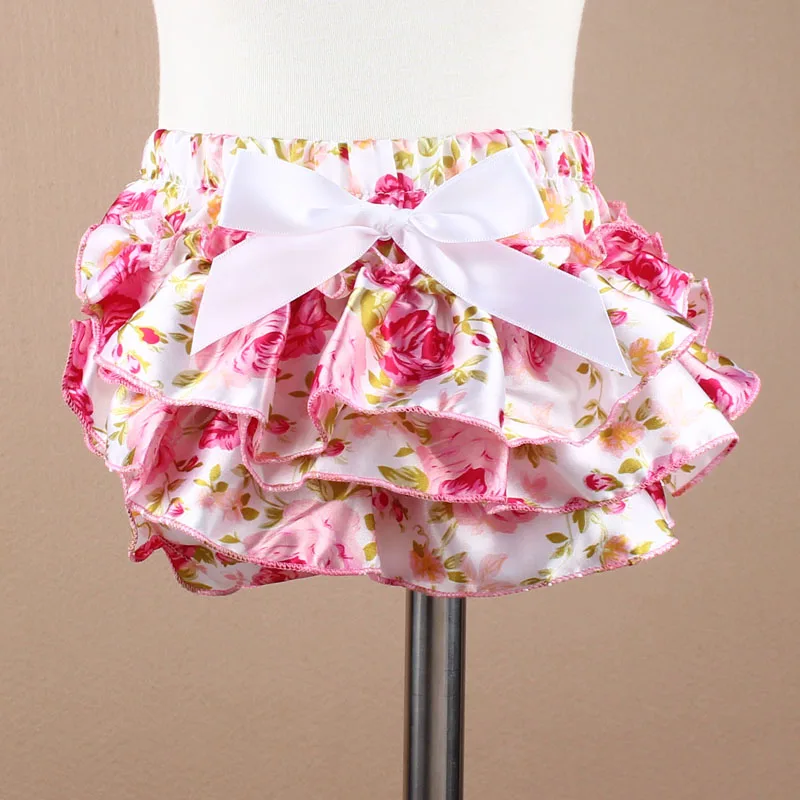 Lucky Child Baby Clothing Floral Silk Bow satin shorts ruffle diaper cover bloomer  baby girls satin panties bloomers (2)