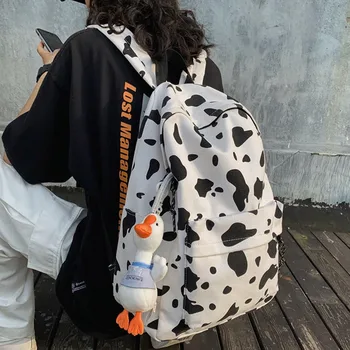 

Cute Milk Cow Printing Women's Backpack Canvas Travel Mochila Women School Bag for Teenager Girls Fashion Rucksack