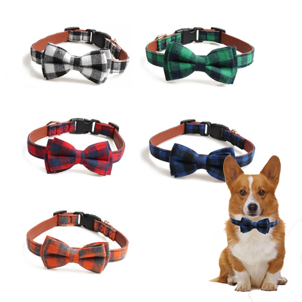 Colorful Plaid Small Dogs Collars Cotton Striped Bowknot Necklace Bulldog Chihuahua Bow Tie Puppy Cats Party Bandana Collar | Дом и сад