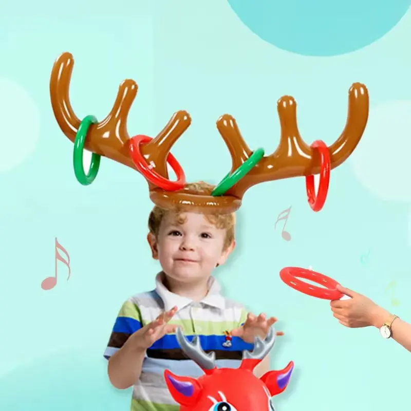 1SetInflatableChristmasReindeerAntlerHatRingDeerBalloonChristmasPartyGameHoliday