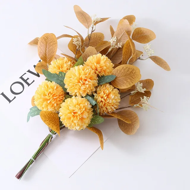 Nordic Flower Bouquet Anemone Wedding Bridal Bouquet Silk Artificial Flowers DIY Srapbook Home Party Decoration Fake Flower yellow