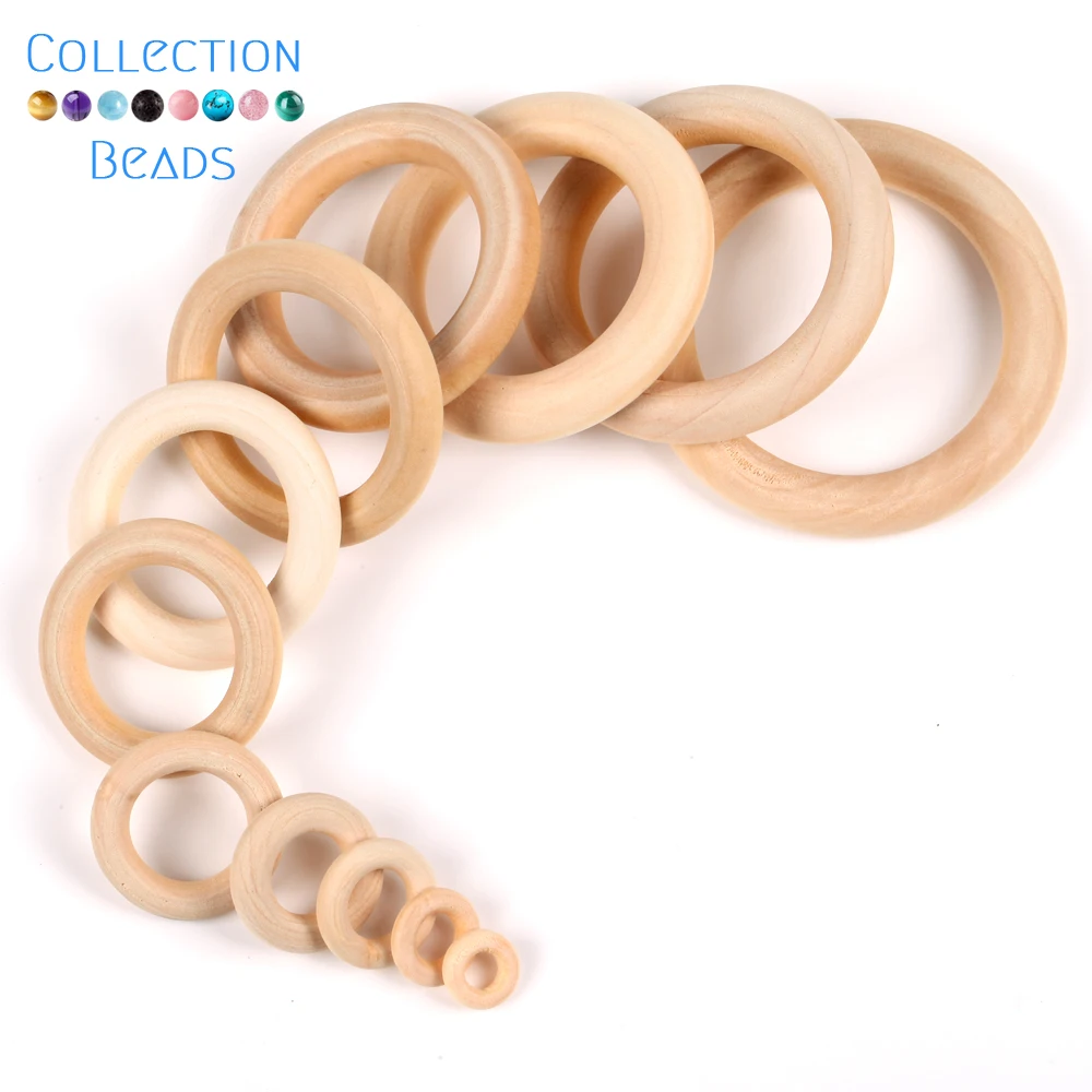 Natural Wood Circle Teething Ring para o Bebê, Artesanato DIY, Mordedor Infantil, Kids Toy, Contas De Madeira, Jóias Fazendo Acessórios, 12.5-125mm