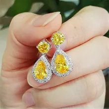 Lujosos pendientes de cristal de piedra amarilla para mujer, pendientes colgantes de Plata de Ley 925, joyería de boda, pendientes largos(China)