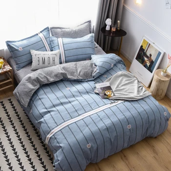 

4PCS Duvet Cover Set Bed Sheet Stripe Plaid Bedding Sets Luxury Pillow Cases Single Full Size Bedclothes Quilt Cover for Men
