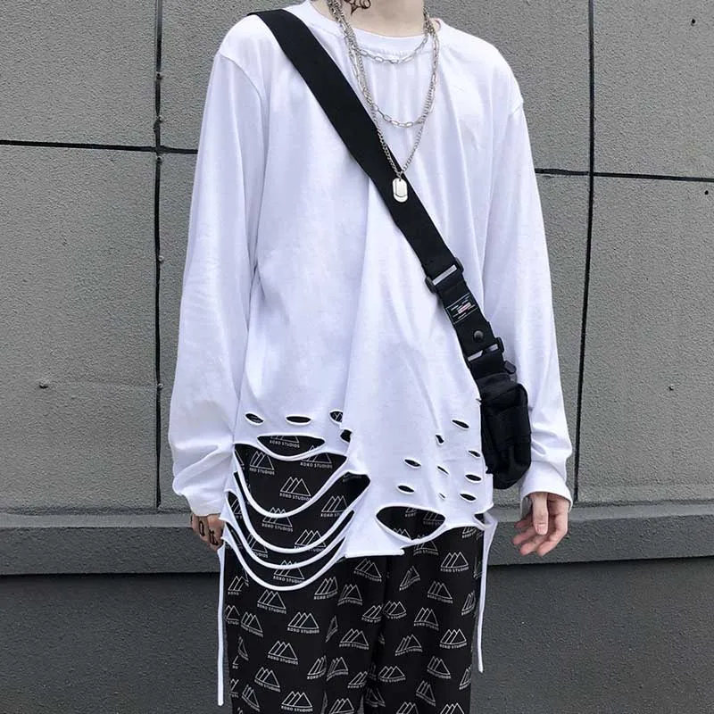 

NiceMix Korean Harajuku Summer Streetwear woman white vest plus size top women Hip-hop hole Round neck sleeveless T-shirt female