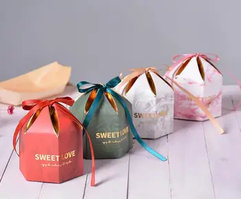 

Hexagon Colorful Candy Box with Ribbon Chocolate Sweets Package Case for Wedding Birthday Party SN2781