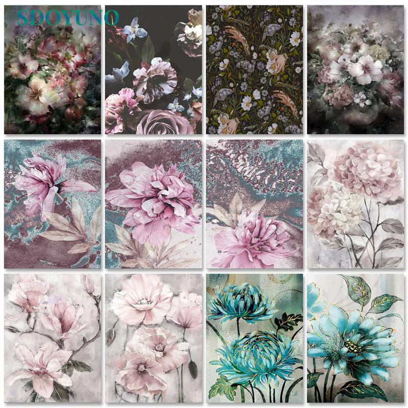 Description Picture 2 of itemSDOYUNO Paint By Numbers Kits On Canvas Flowers DIY Frame 60x75cm Oil Painting By Numbers Handpaint Home Decor Wall Art