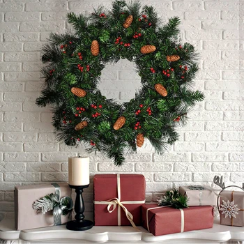 

High Quality LED Light String 24" Pre-lit Artificial Spruce Christmas Wreath Christmas Pendant Drop Ornaments CM22044