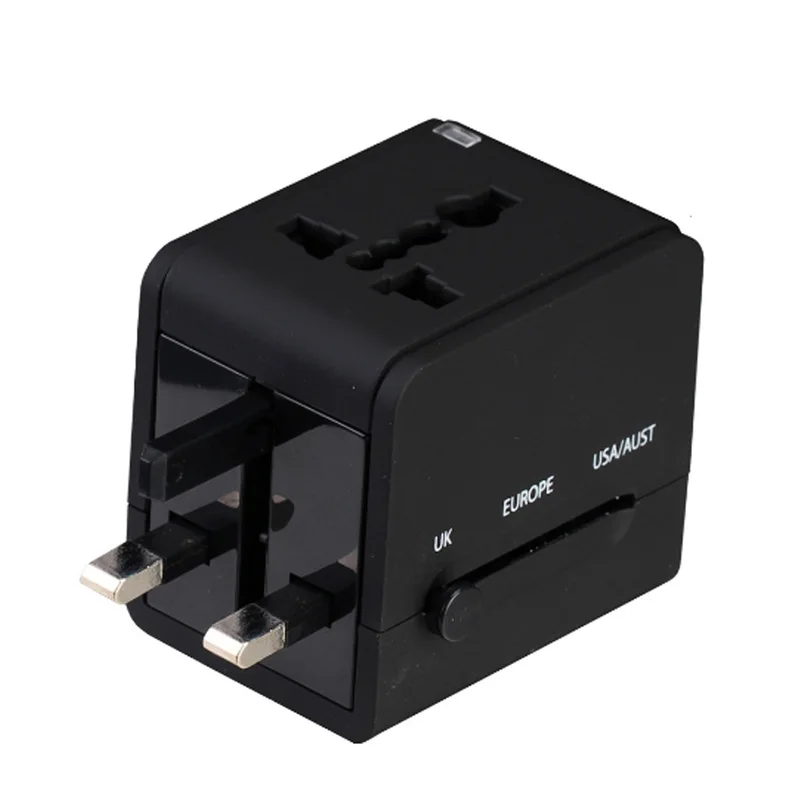 Weißer schwarzer Universal-Steckeradapter 2 USB World Travel AC Power Charger Adapter mit AU US UK EU-Konverterstecker_voghion.com