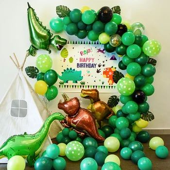 

Dino-themed party disposable tableware set Balloon decorations for children's birthday party Imitation leaf home decoration