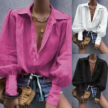 Womens Loose Blouse long Sleeve V Neck Button Down Chemisier Femme Blusas Mujer de Moda  Solid Casual Top  Shirts Office lady Womens Loose Blouse long Sleeve V Neck Button Down Chemisier Femme Blusas Mujer de Moda  Solid Casual Top  Shirts Office lady