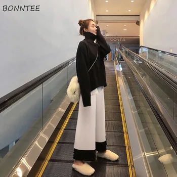 

Pants Women Long Trousers Straight Wide Leg Simple Elegant Trendy Warm Womens Patchwork Elastic High Waist Female Loose 2020 New