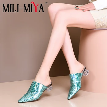 

MILI-MIYA Fashion Women Pumps Genuine Leather Slip-On Pointed Toe Strange Heels Dress Party Spring Summer Shoes Size 34-40