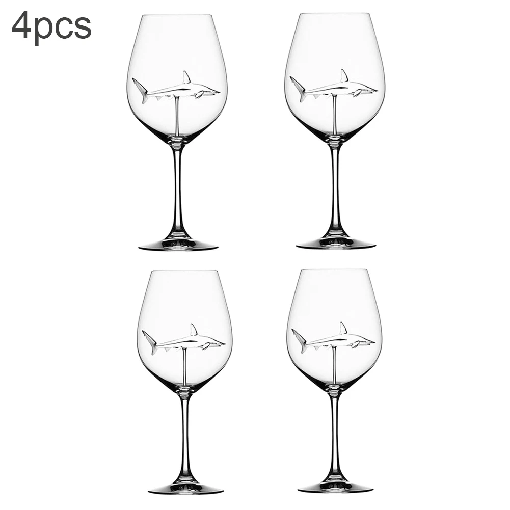 4pcs Red Wine Glasses with Shark Inside Goblet Glass Lead-Free Clear Glass for Home Bar Party TB Sale - Цвет: 4pcs