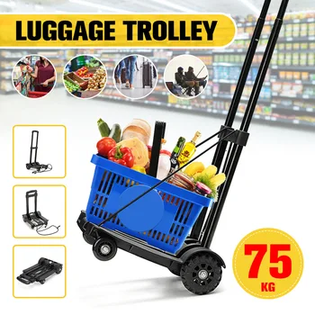 

75KG Foldable Shopping Cart Trolley Caster Cargo Wheels Cart Heavy Household Shopping Trolley Luggage Carrier