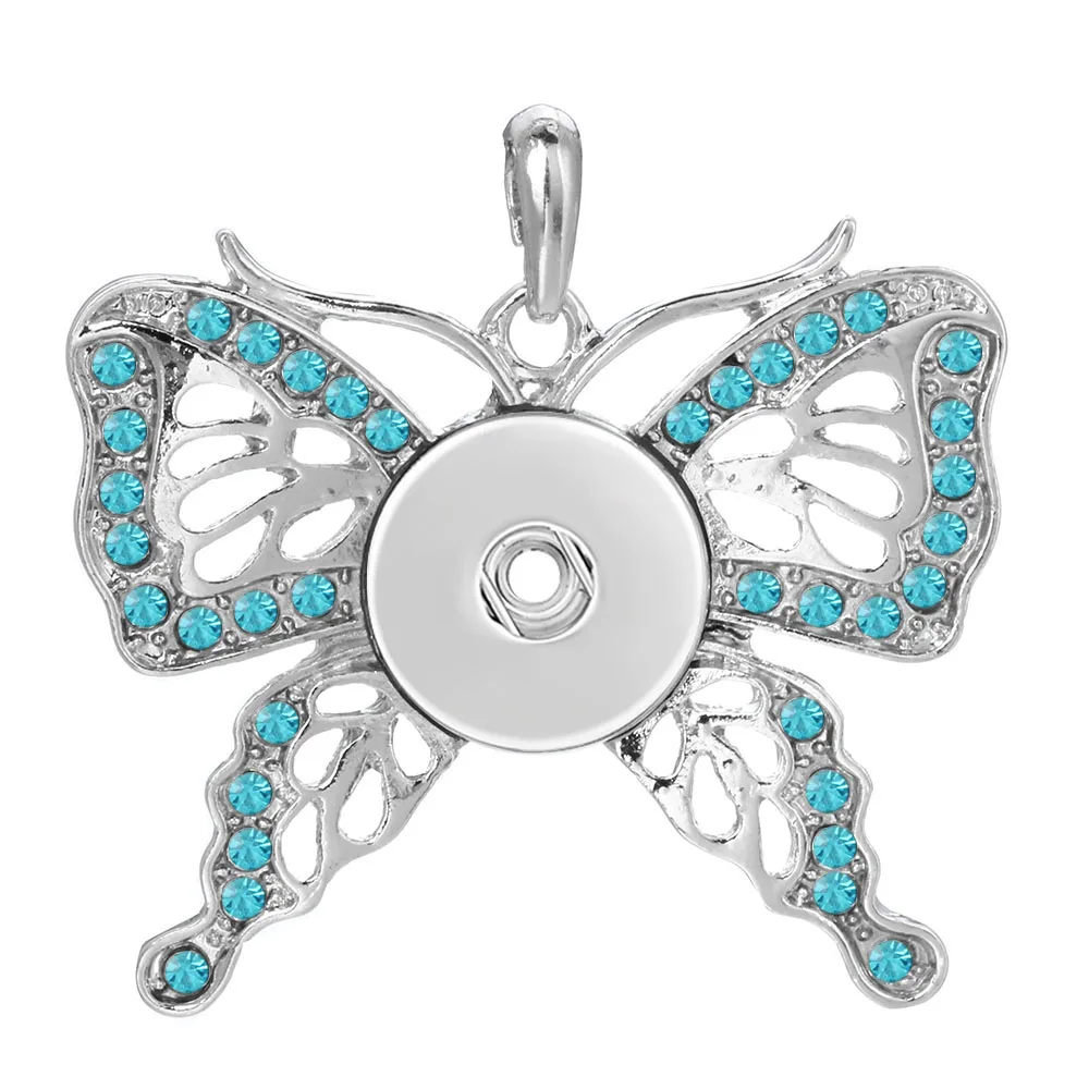 Красочный бабочка кулон с кнопкой ювелирные изделия подходят 18 мм металлические кнопки ювелирные изделия оснастки кулон ожерелье ZG146 - Окраска металла: 12