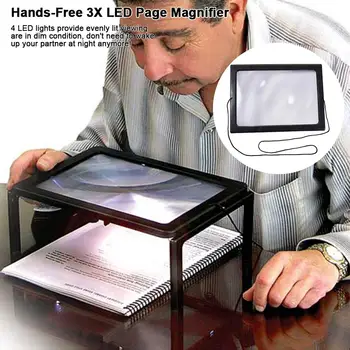 

Full-Page Rectangular 3X Reading Magnifier LED Lighted Illuminated Foldable Desktop Portable Maginifier For Elder Kids
