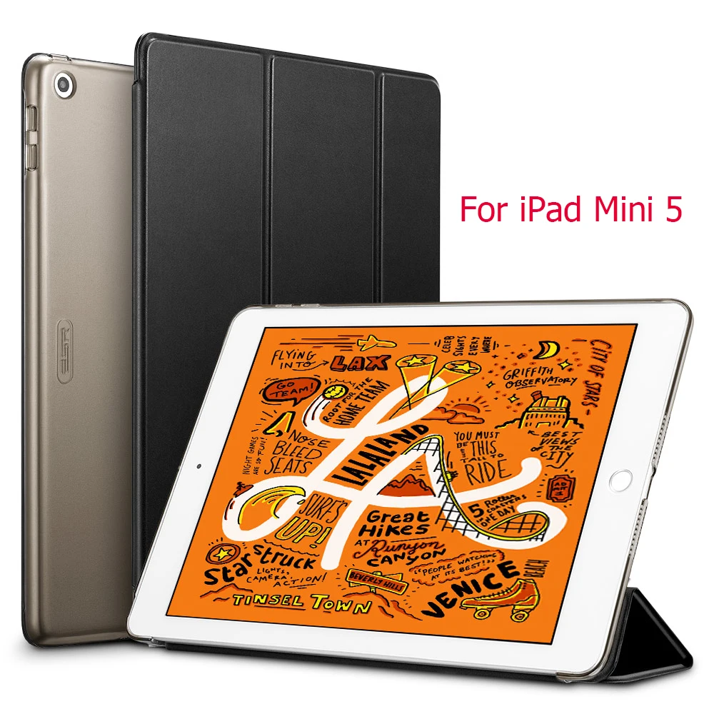 ESR из искусственной кожи чехол для iPad Mini 5 4 3 2 1 Фолио мягкая задняя трехслойная Подставка Авто спящий Пробуждение смарт-чехол для iPad Mini 5 - Цвет: Black for Mini 5