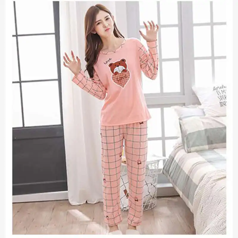 Весенне-осенний Модный пижамный комплект, Женский пуловер с длинными рукавами и круглым вырезом, штаны, большой размер, домашний комплект - Цвет: B