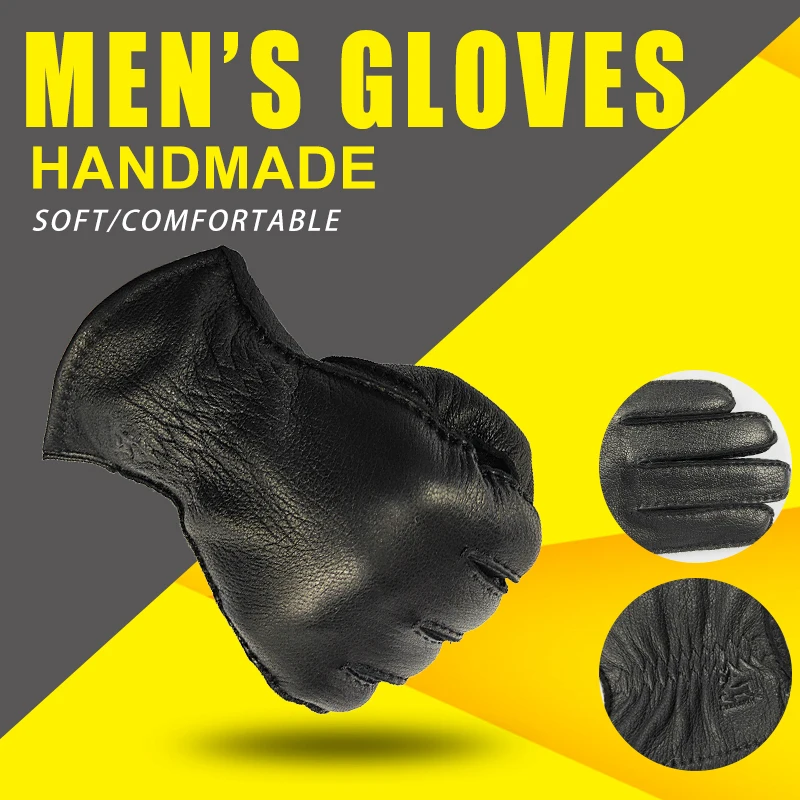 CHING YUN новые зимние мужские перчатки из оленьей кожи, теплые и мягкие мужские черные перчатки с подкладкой из 70% шерсти