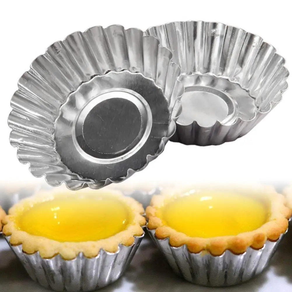 100pcs egg tart mold Portuguese chrysanthemum flower coconut round cake aluminum thick lace tower | Дом и сад