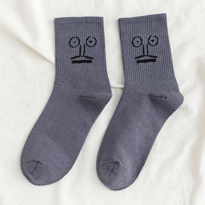 Мужские и женские носки унисекс в стиле Харадзюку, разноцветные забавные носки, зимняя уличная одежда из 100 хлопка, 1 пара, Kawaii, Размеры 35-42 - Цвет: Gray