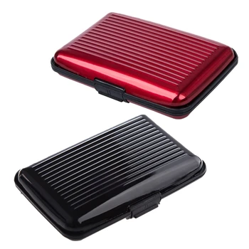 

2x Business Id Credit Card Holder Wallet Aluminum Metal Case Box-Red & Black