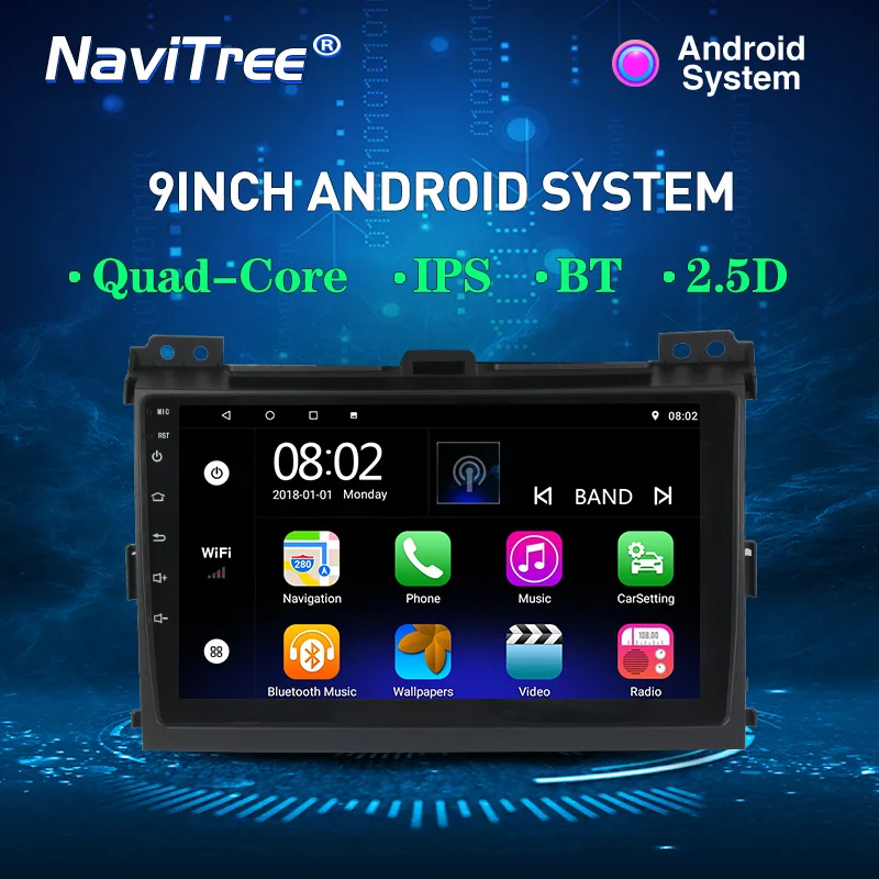 NaviTree 9 дюймов ips 2.5D Android9.0 автомобильный Радио мультимедиа для Toyota Prado 120 2004-2009 Автомобильный Авторадио Навигация gps swc - Цвет: DVD