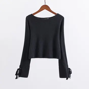 

Women's Spring Autumn slash neck pullovers thin base sweater Female casual solid color bare midriff chic Tops TB3920