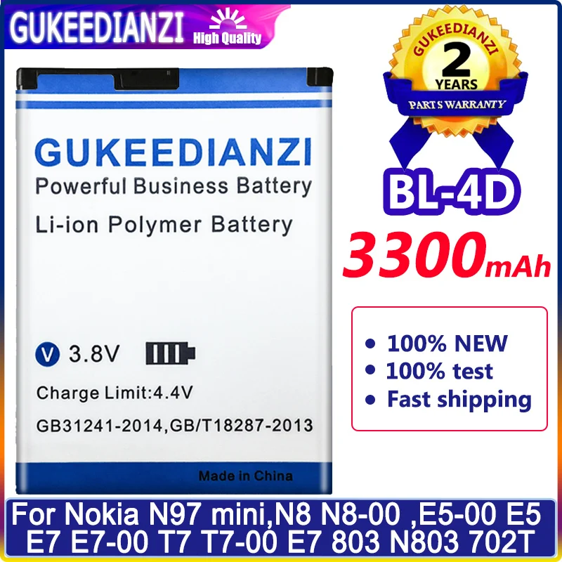 Аккумулятор GUKEEDIANZI 3300 мАч для телефона Nokia N97mini N8 BL-4D E5 E7 N8-00 T7 E5-00 803 N803 702T N97 mini E7803 |