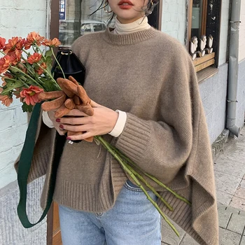 

2020 New Autumn and Winter Shawl Sweater Scarf Women Dual-use Cloak Korean Loose Sweater Coat Female Knit Pullover Top