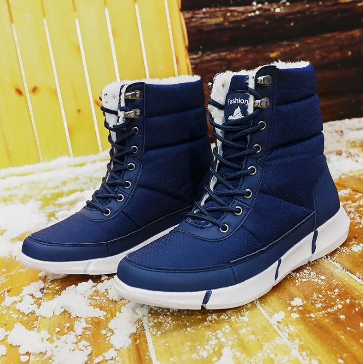 Мужские ботинки; коллекция года; зимняя обувь; Мужские Водонепроницаемые зимние ботинки с теплым плюшем; зимняя обувь для мужчин и женщин; повседневные ботинки; кроссовки унисекс - Color: Blue