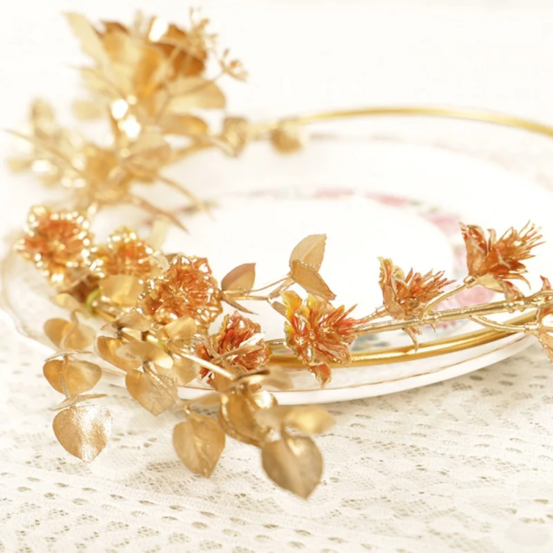 Металлическая круглая рама подвеска Искусственные цветы венок гирлянда золото готовая для настенного окна Свадебная вечеринка домашний