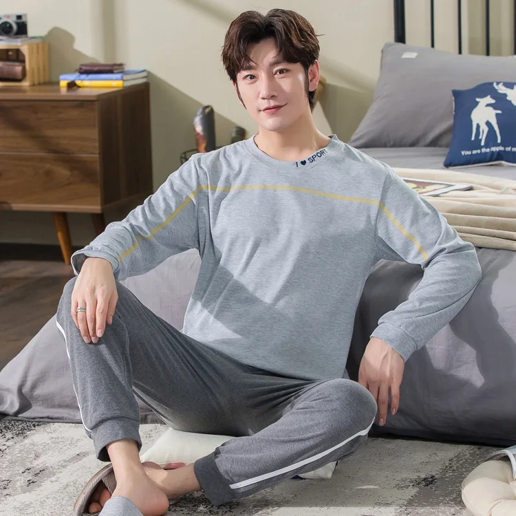 

Men Long Sleeve Pajamas Spring And Autumn Winter Style Men's Teenager Students Casual Cotton Homewear Set 8802