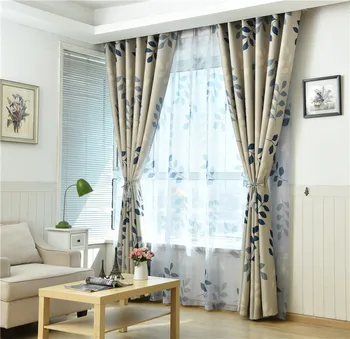 

Rural Wind Leaf Shading Curtains for Living Room Tulle Windows Small Fresh Blackout Cloth Balcony Curtains for Bedroom
