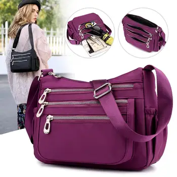 

2020 New casual solid color zipper multifunctional shoulder bag waterproof nylon messenger bag large capacity mummy bag