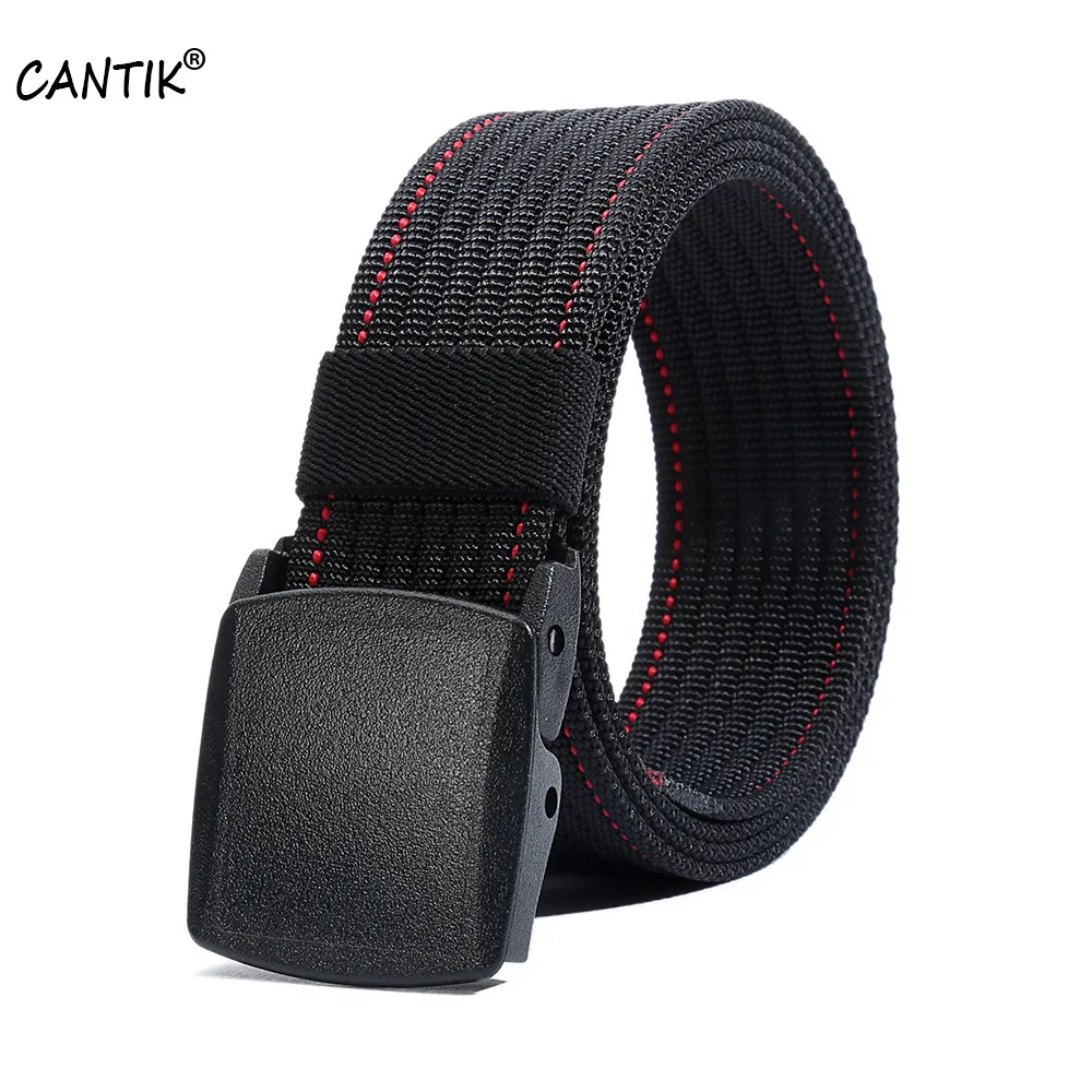CANTIK Design Casual Quality Nylon Strong Striped Belt Plastic Automatic Buckle Belts for Men Accessories 3.8cm Width CBCA135